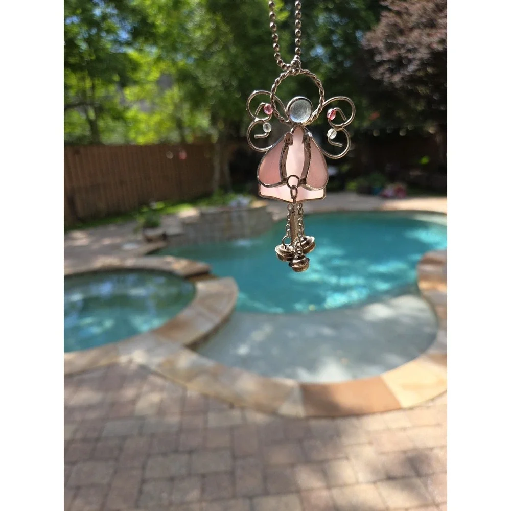 Dicksons Shine Chimes Rear View Mirror Chimes Angel Bible Pink Stained Glass